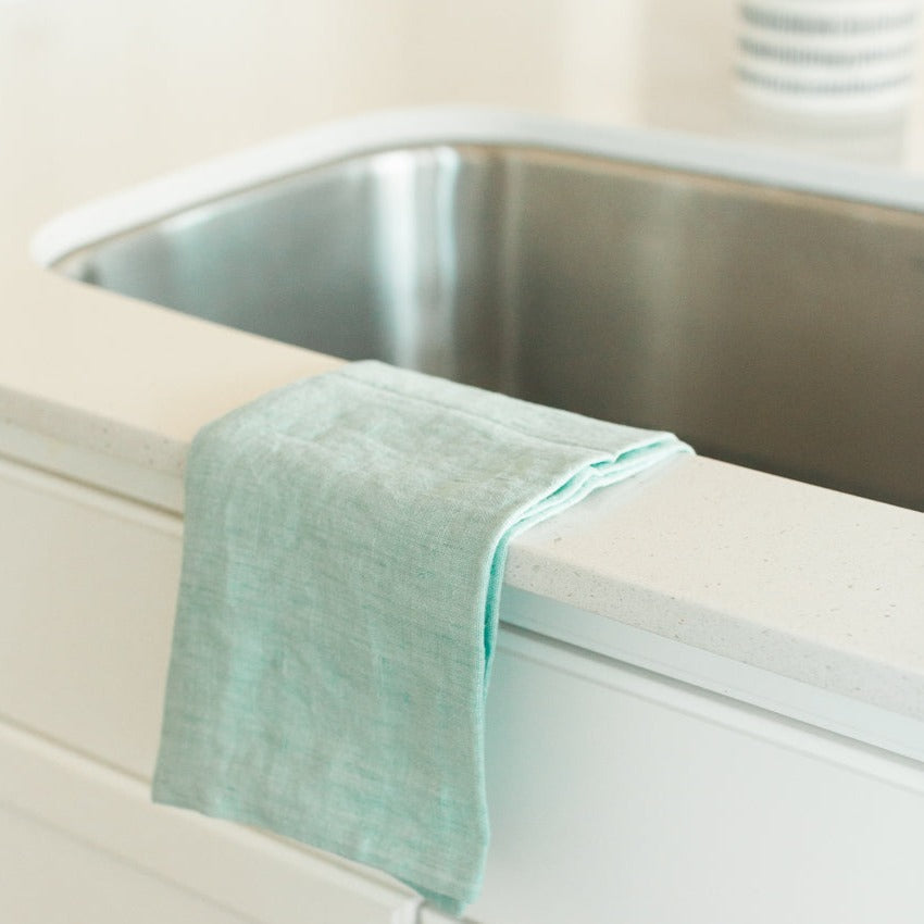 Stone Washed Linen Tea Towel in Ocean Spray