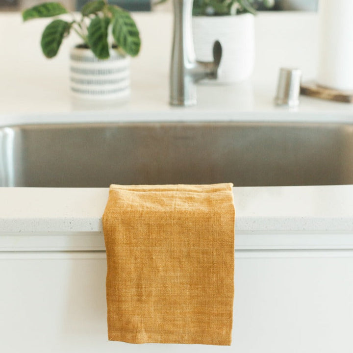 Stone Washed Linen Tea Towel in Gold