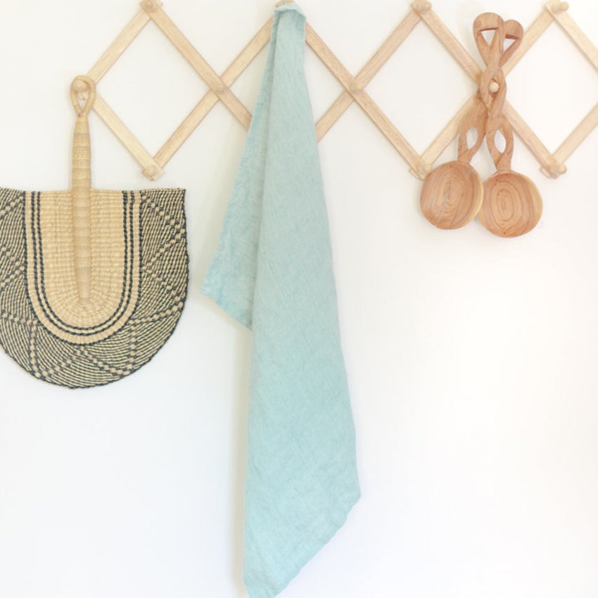 Stone Washed Linen Tea Towel in Ocean Spray