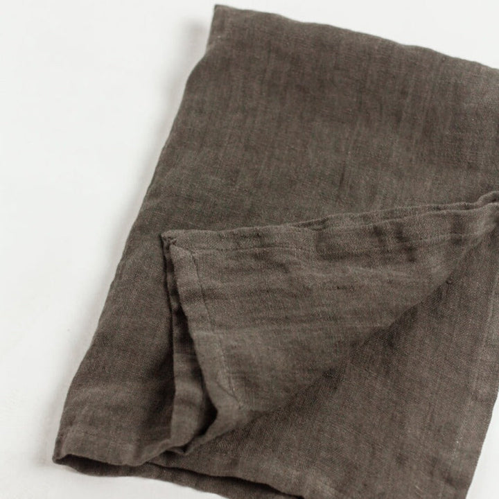 Stone Washed Linen Tea Towel in Iron Ore
