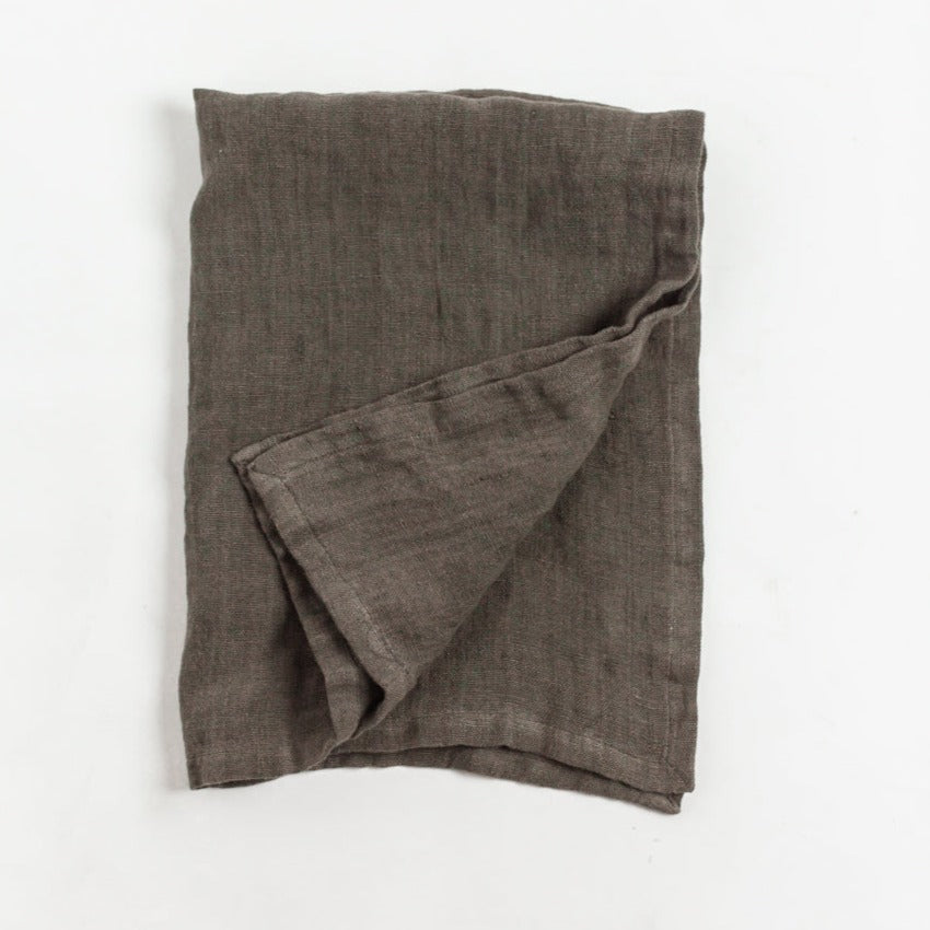 Stone Washed Linen Tea Towel in Iron Ore