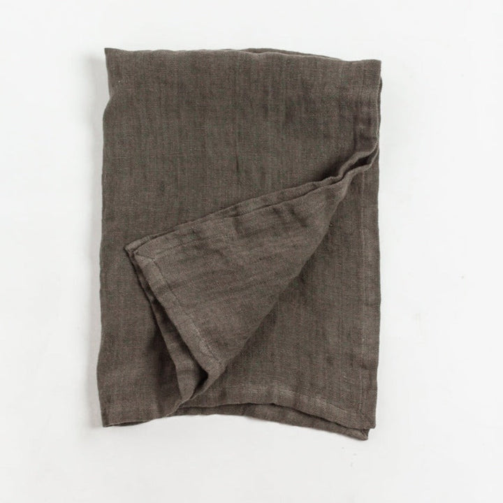 Stone Washed Linen Tea Towel in Iron Ore