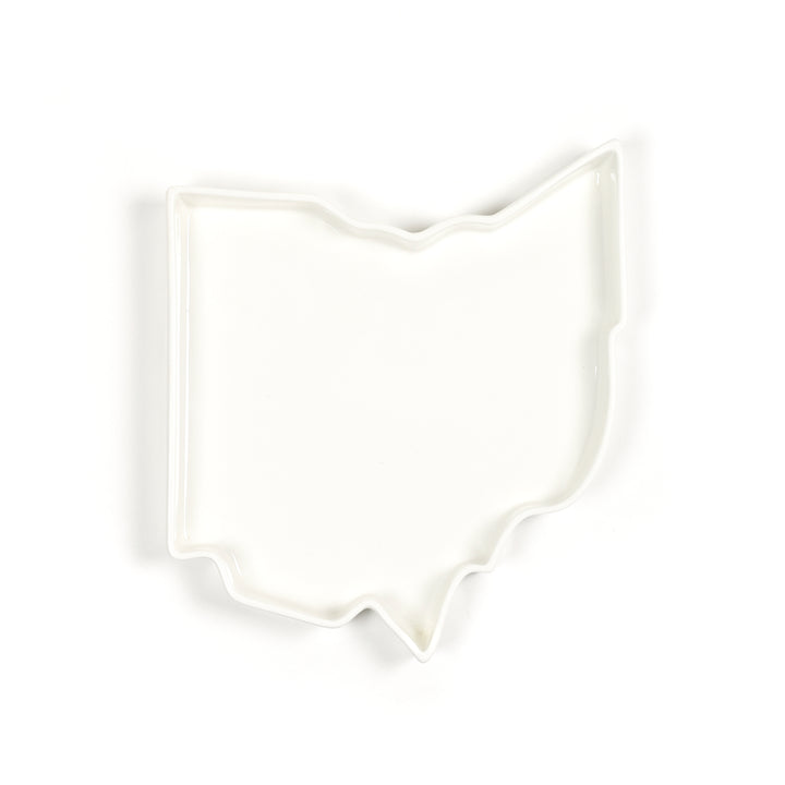 Glossy white empty Ohio State Plate. Ceramic baking dish. Ohio porcelain baking dish. Ohio serving tray. Ohio appetizer tray. OH bakeware. OH dish. OH pie plate. OH cake dish. Ohio kitchen gift. Ohio cooking gift. OH gift.